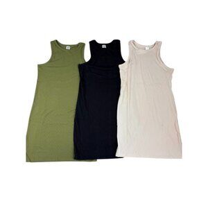 3 Pack Ladies Ribbed High Neck Racerback Tank Mini Shift Dress By Real Essential